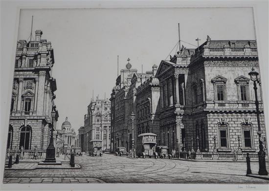 Ian Strang (1886-1952), etching, Pall Mall, signed in pencil, 27 x 36cm, unframed, printed by David Strang (brother)